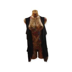 LOGO Lori Goldstein open front asymmetrical cardigan ruffles sleeveless small